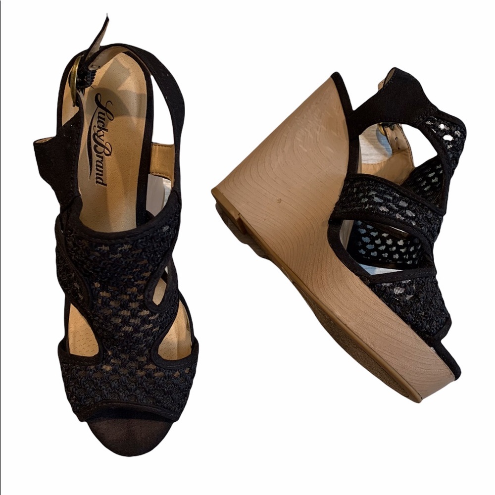 Lucky Brand Black Remy Crochet Lace Wedges